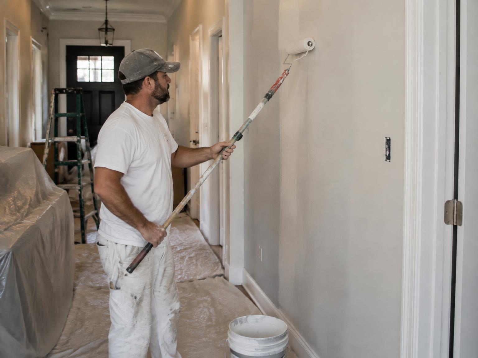 Painter cutting in a clean ceiling line on a Durango, Colorado interior project